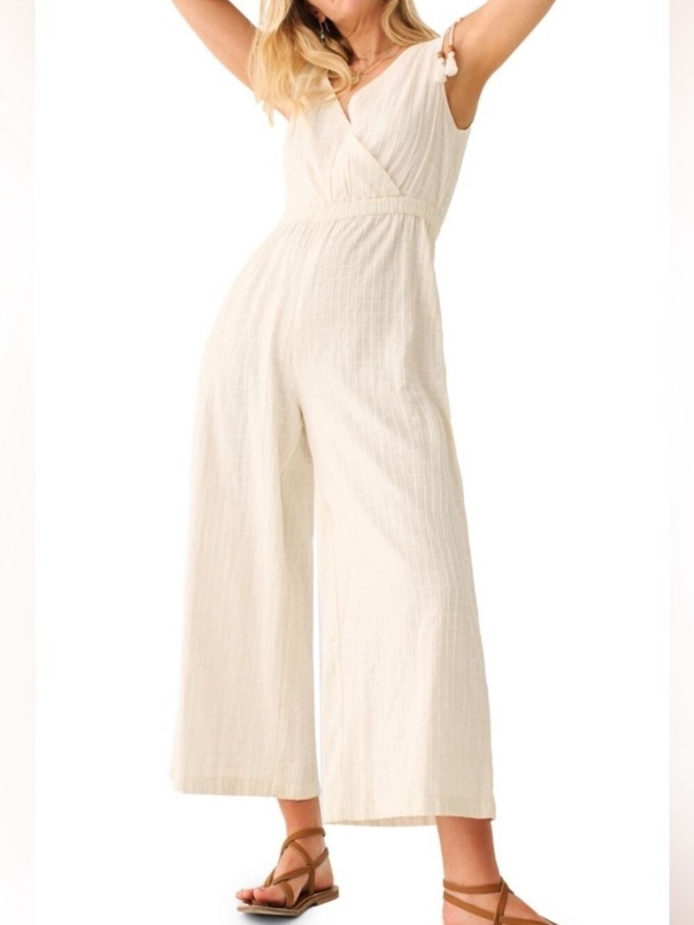 Faherty Rowe Windowpane Jumpsuit in Egret